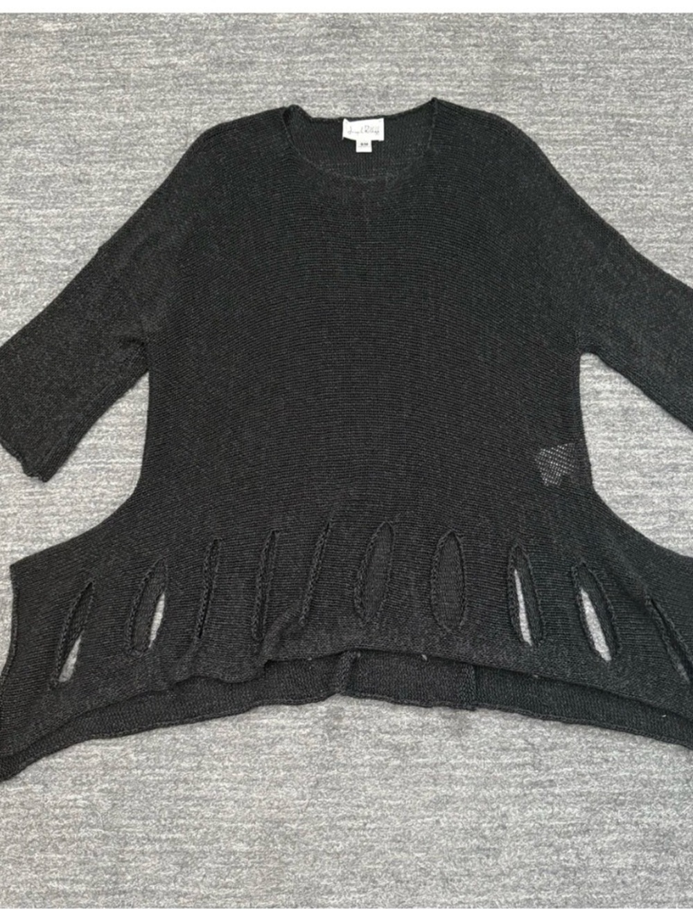 Joseph Ribkoff Black Knit Crewneck Sweater with Cutout Hem